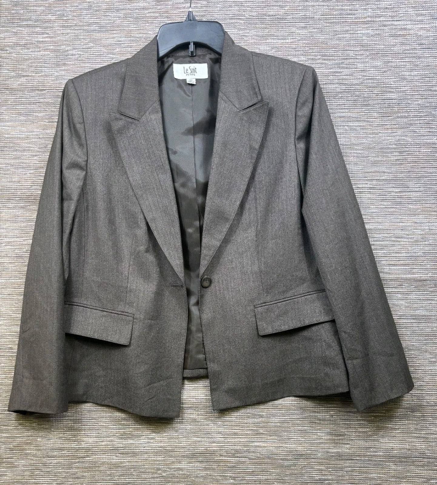 Le Suit Blazer Jacket Womens Size 16p Brown Suit One Button Casual Career